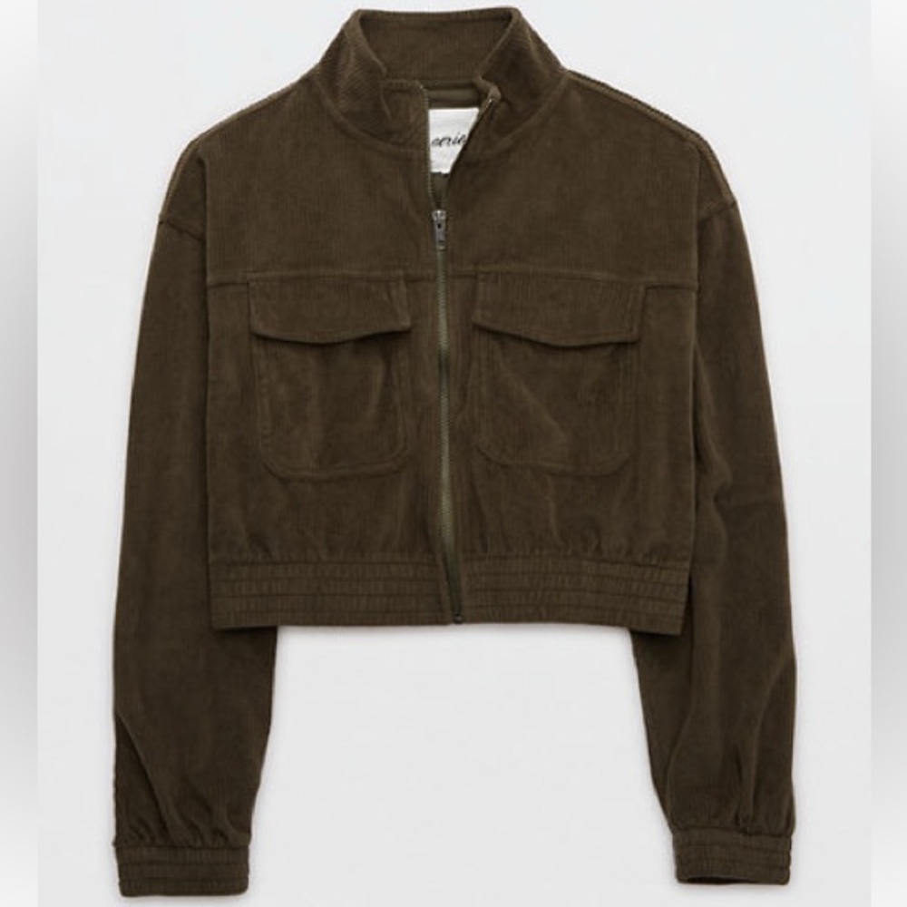 Aerie Groove-on Velour Full Zip Ribbed Jacket Women's Nomad Olive Green XS